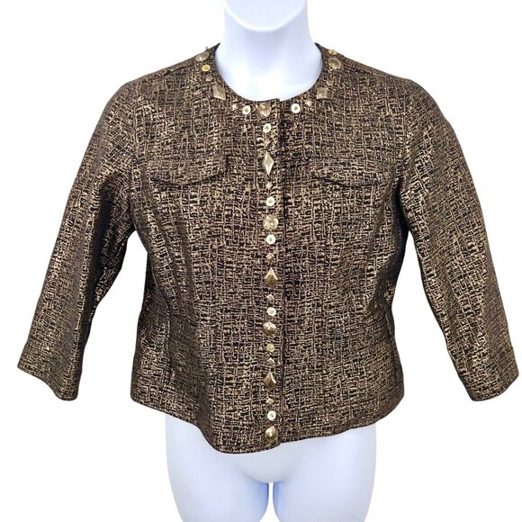 RUBY RD METALLIC GOLD & BLACK TEXTURED BLAZER JACKET W/ BEAD/BUTTON ACCENTS - 12 - Picture 1 of 6